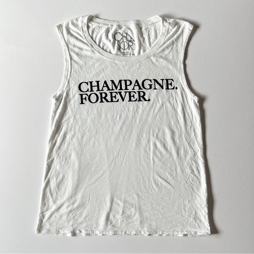 Chaser Women's White "Champagne. Forever." Graphic Tank Top Size Small